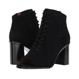 Frye Amy Peep Toe Lace Up Side Zip Booties Womens Size 8 Suede Black NWOB $398